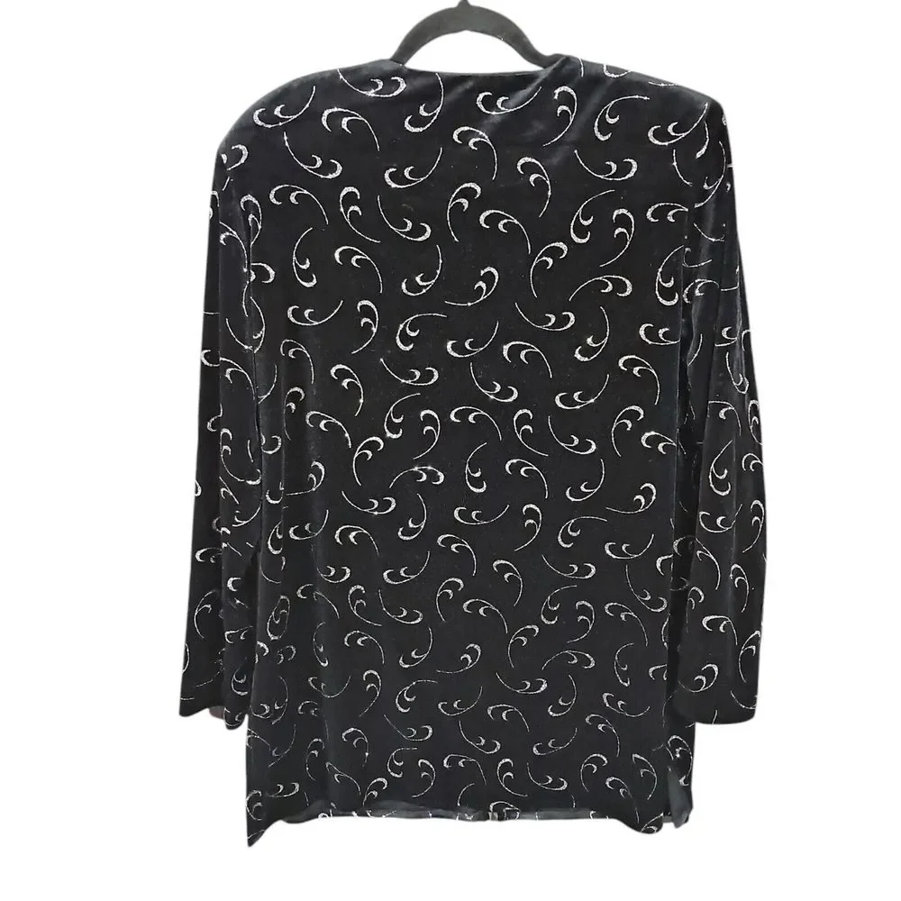 Vintage J.B.S. LTD Black Velvet‎ Silver Sparkle Swing Jacket Size Large Buttoned